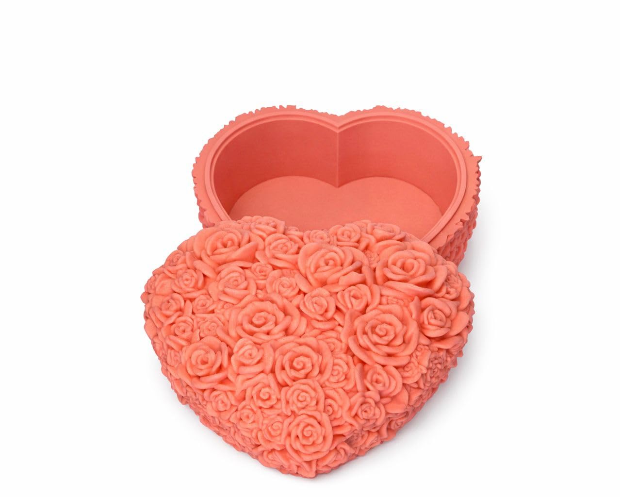 Joyero en forma de corazón con relieve de rosa impreso en 3D
