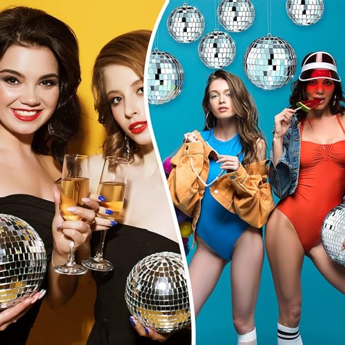 4 unidades de bolas espejadas de discoteca de 4 pulgadas, decoración colgante plateada para fiestas navideñas, años 70 y eventos temáticos miniatura 5