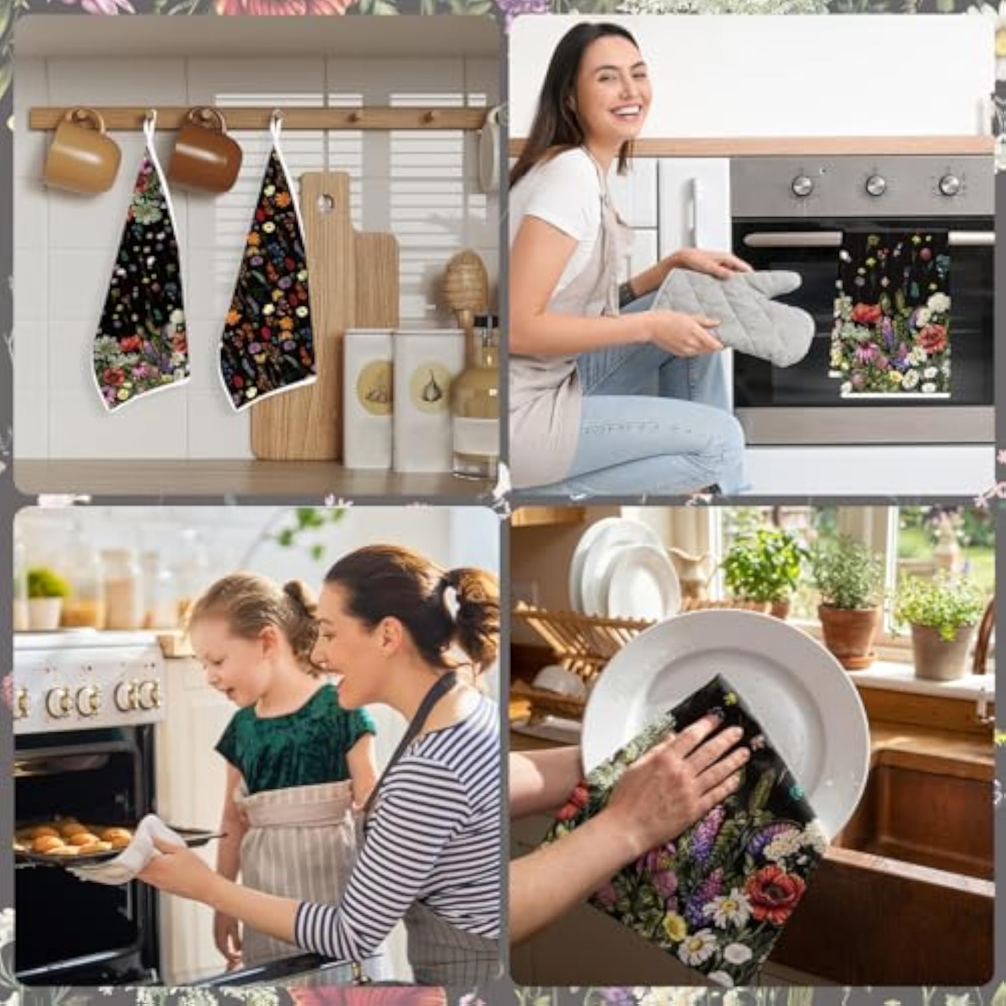 Flower Kitchen Towels, Decorative Dish Towels Set