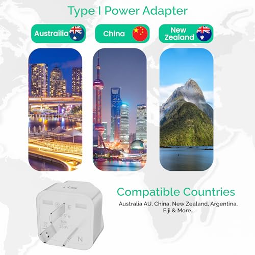 Image of rts (2 Pack) India to Australia AU China New Zealand Argentina Fiji Travel Adapter Plug Converter Type I Tablet Travel Essentials for Travel for Smartphones, Phones, Laptops, Camera Chargers Tablet