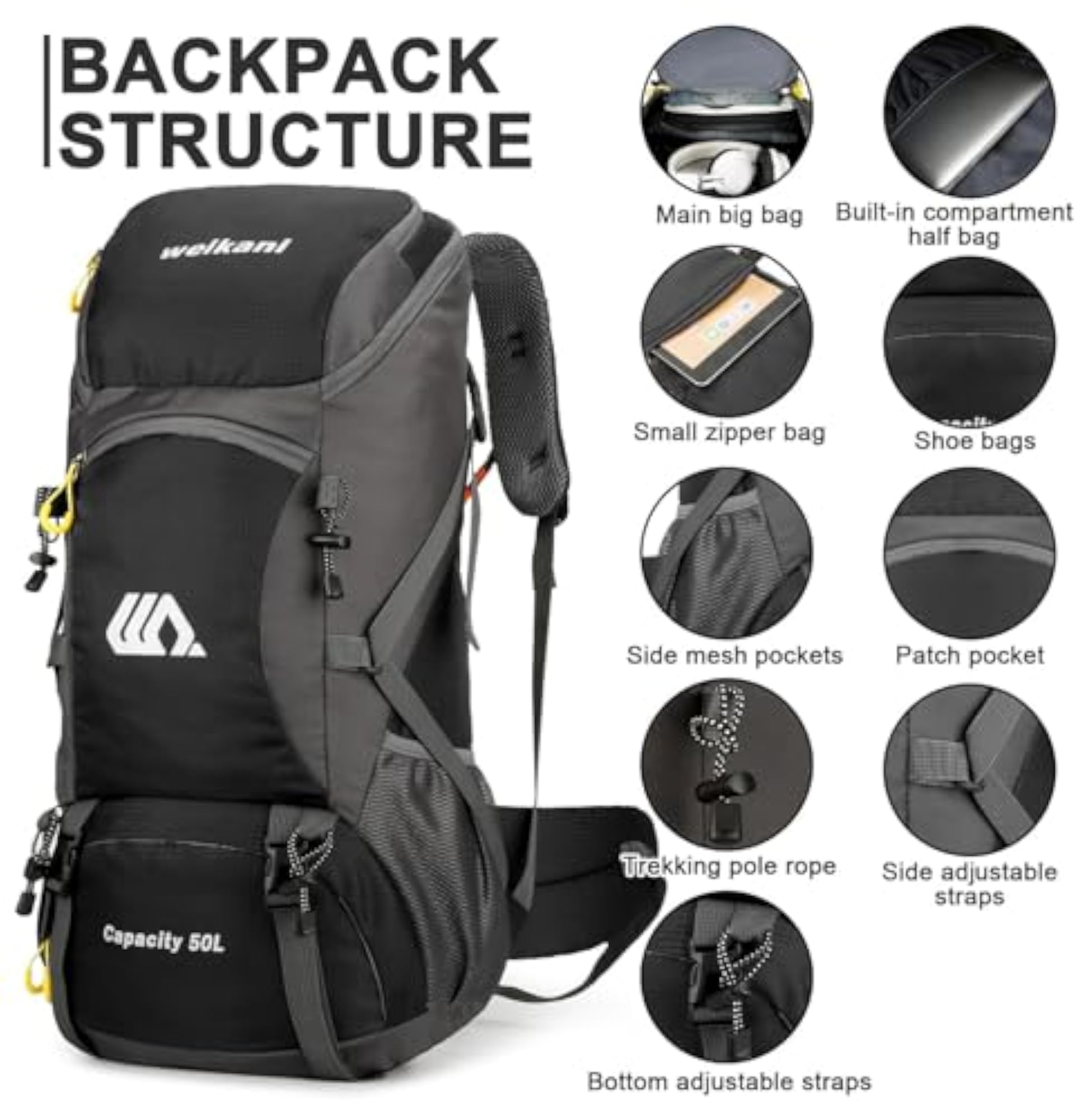 Hiking Backpack Waterproof 50L