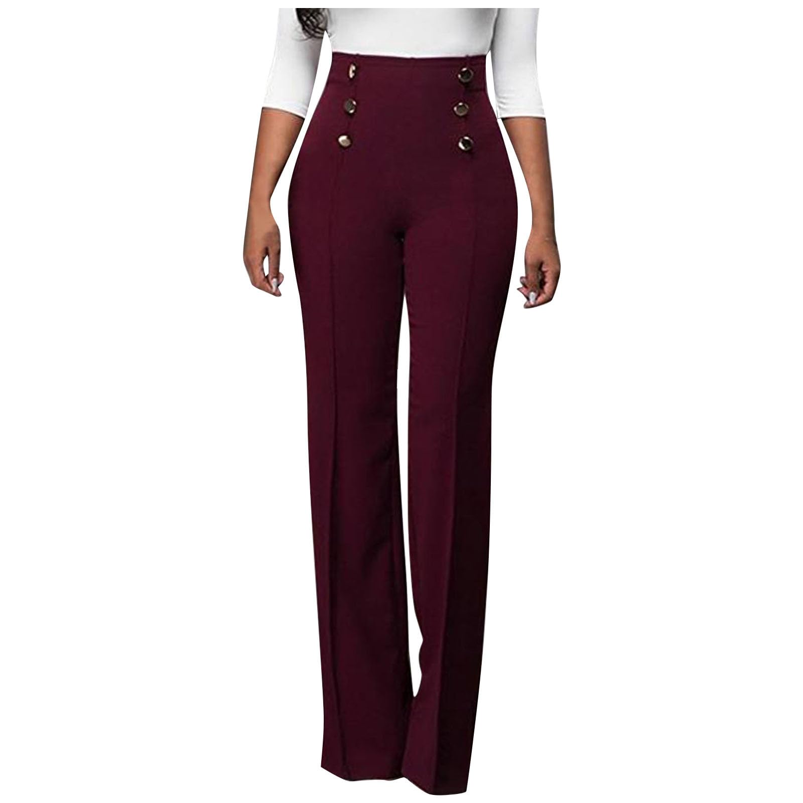 Formal Suit Pants for Women Premium Business Casual Dress Pants Slim Fit Straight Leg Trousers High Waist Button