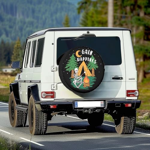 Image of XhuangTech Customized PU Leather Spare Tire Cover, Personalized Wheel Covers, Waterproof, UV-Resistant, Universal Wheel Protectors Fit for Rv SUV Travel Truck Trailer Tires(Skull Pattern, 15 Inch)
