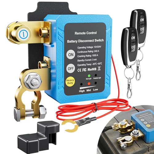 RVBOATPAT Kill Switch 12V 240A Remote Battery Disconnect Switch Automatic Power Shut Off Switch Remote Control Switch for Auto Car Truck Boat