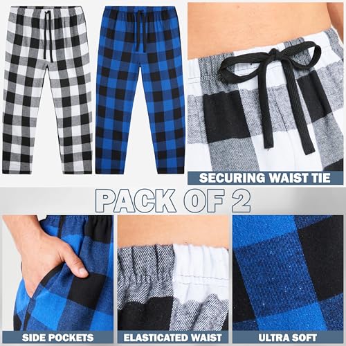 Image of Get Trend 2-Pack Pajama Pants for Men, Teens, M-3XL Lounge Bottoms for Sleepwear, Soft PJ Pants with Pockets, Gifts for Men