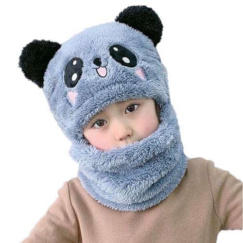 Winter Windproof Balaclava Hat Hood Skull Caps Fleece Lined Thick Warm Hat Scarf Set for Kids 3-8 Aged