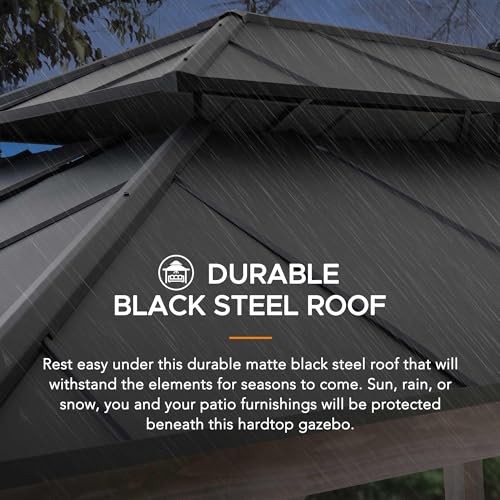 SUNJOY 12 x 16 ft. Wood Gazebo, Outdoor Patio Cedar Framed Steel Hardtop Gazebo with 2-Tier Metal Roof, Suitable for Patios, Lawn and Backyard, Matte Black Roof + Gray Wood Frame - Image 6