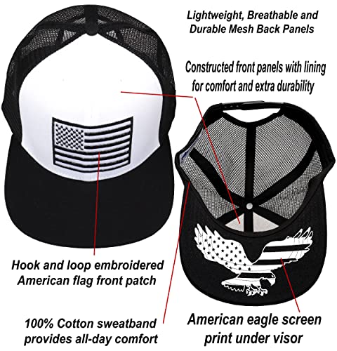 Image of Antourage American Flag Unisex Baseball Hat for Men and Women | USA Flag Mesh Snapback Flat Visor Cap + 2 Patriotic Patches