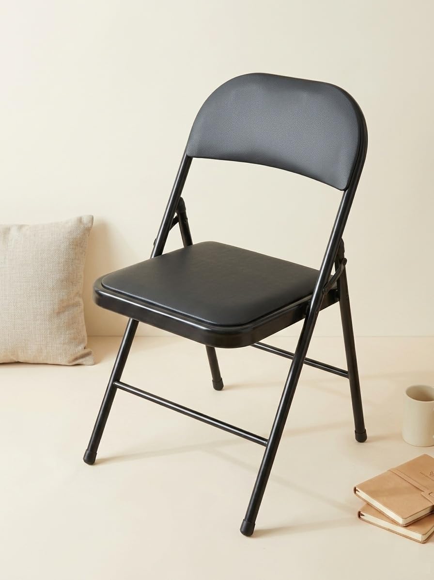 Black Metal Folding Chair with Padded Seat and Backrest, Heavy Duty Steel Frame, Anti-Skid Feet-image-25