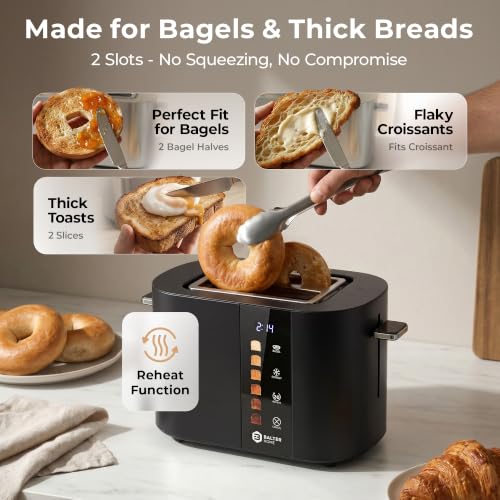 Image of Balter Toaster 2 Slice, Bagel Function, Stainless Steel, Touch Screen, Built-in Rack, Extra-Wide 1.5 inch Slots for Thick Breads & Bagel, Timer, BPA-Free, Removable Tray, Black