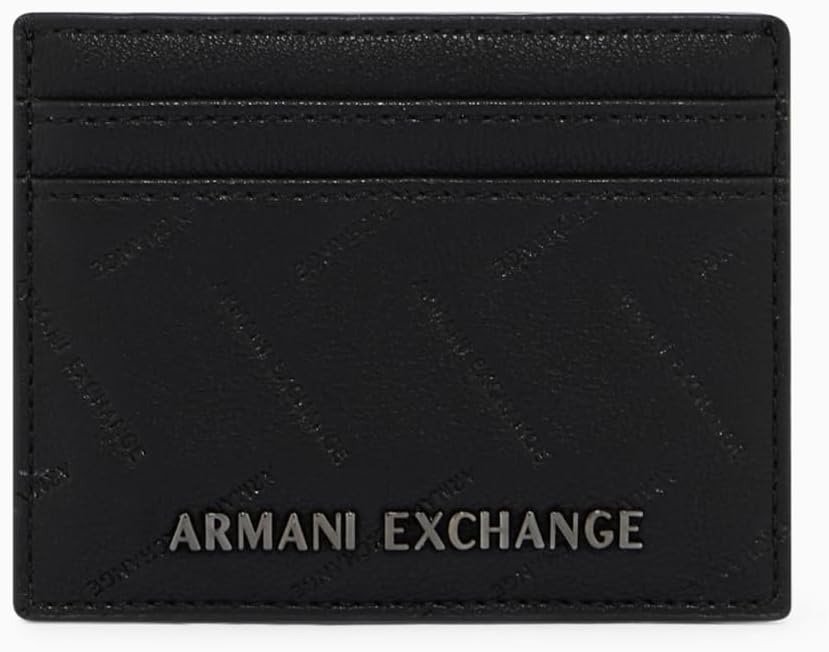 Armani Exchange Men's Ginevra Embossed Credit Card Holder, Black, One Size