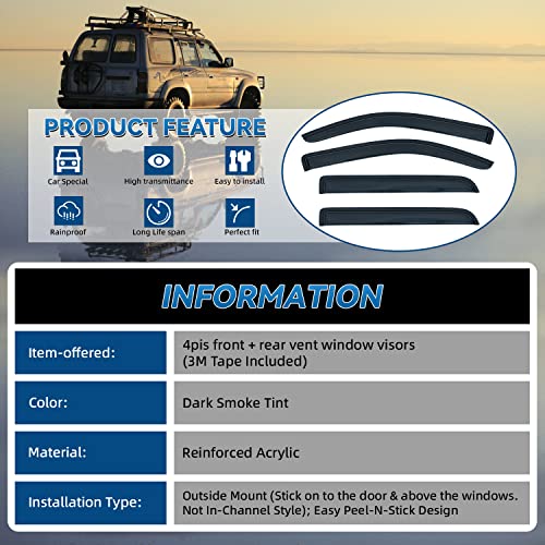 Lqqdp Set Of 4 Front+Rear Smoke Sun/Rain Guard Outside Mount Tape-On Acrylic Window Visors Compatible With 09-14 F-150 Supercrew/Crew Cab With 4 Full Size Doors #TOP2