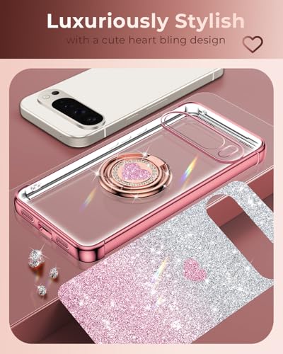 Coque Google Pixel 10 Pro avec double anneau support transparent paillettes - 5