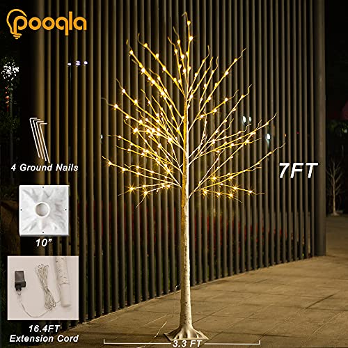 Pooqla 7Ft 150Led Lighted Birch Tree, Warm White Light Up Tree With Fairy Light, Artificial Christmas White Birch Tree For Indoor Outdoor Holiday Party Wedding Home Yard Porch Thanksgiving Decoration #TOP5