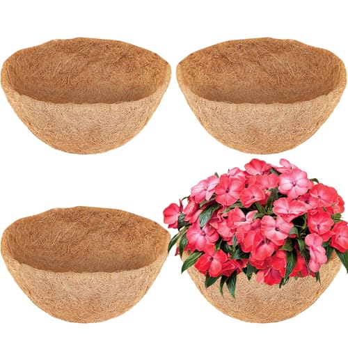 LCHUANG Coco Liners for Planters - 4 Pack 16 Inch Round Hanging Basket Liners 100% Natural Coconut Fiber Replacement Liners for Hanging Baskets Planters Flowers Plants Vegetables (16 Pack of 4)