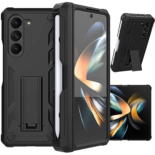 NINKI Compatible Samsung Galaxy Z Fold 5 Case with S Pen Holder & Kickstand,360° Full Body Shockproof Protective Phone Case for Samsung Z Fold 5 Case 5G, Galaxy Z Fold 5 Case with Stand for Men Black