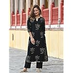 Judge Boutique Women's Gold Printed Rayon Black Kurta Set with Ethnic Palazzo Pants - Image 3