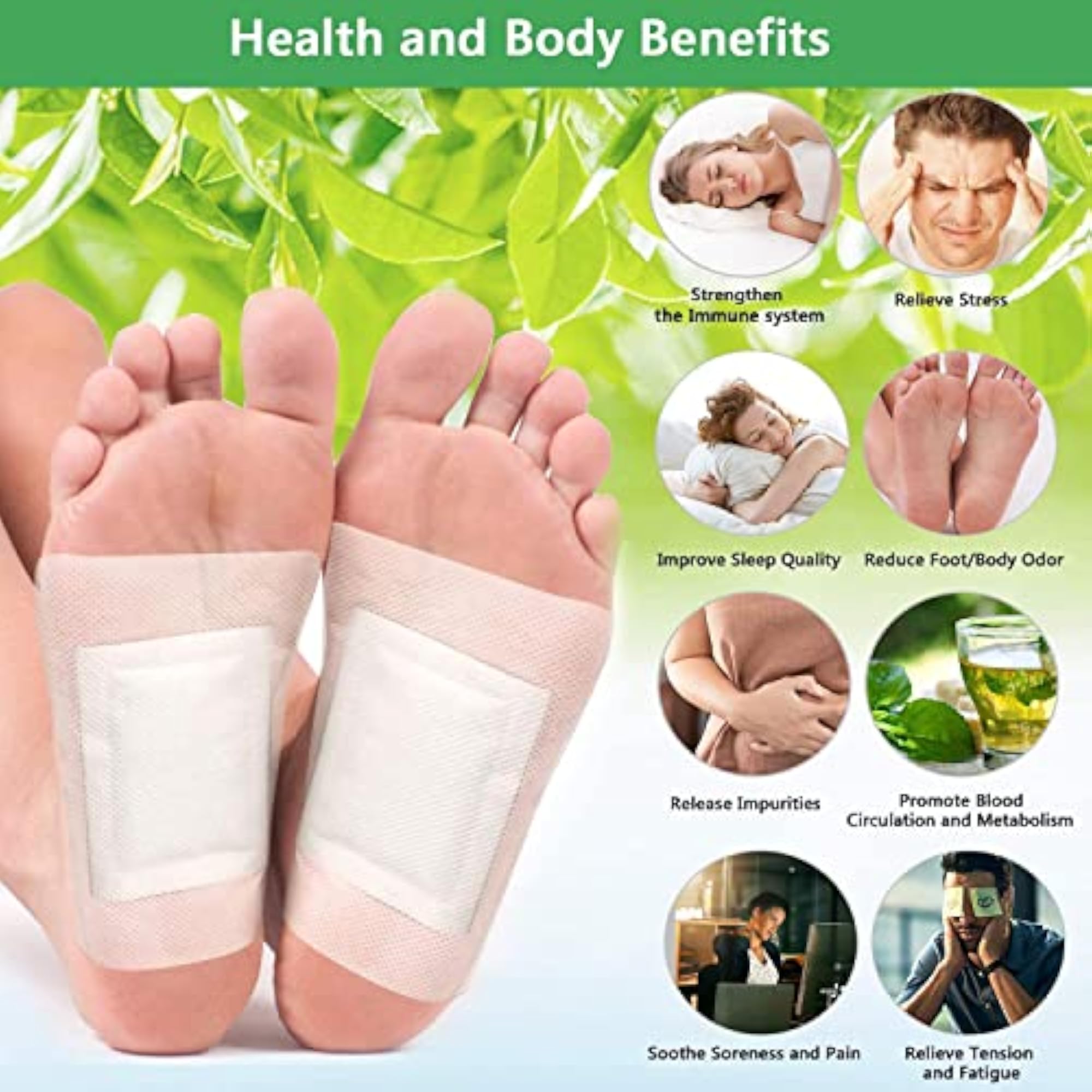 Cleansing Detox Foot Patches, 10 Adhesive Pads Kit