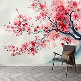 Papel pintado oriental tradicional, acuarela, flores de cerezo, ramas, 300 x 210 cm (ancho x alto), papel pintado oriental tradicional no tejido, decoración de pared, póster moderno
