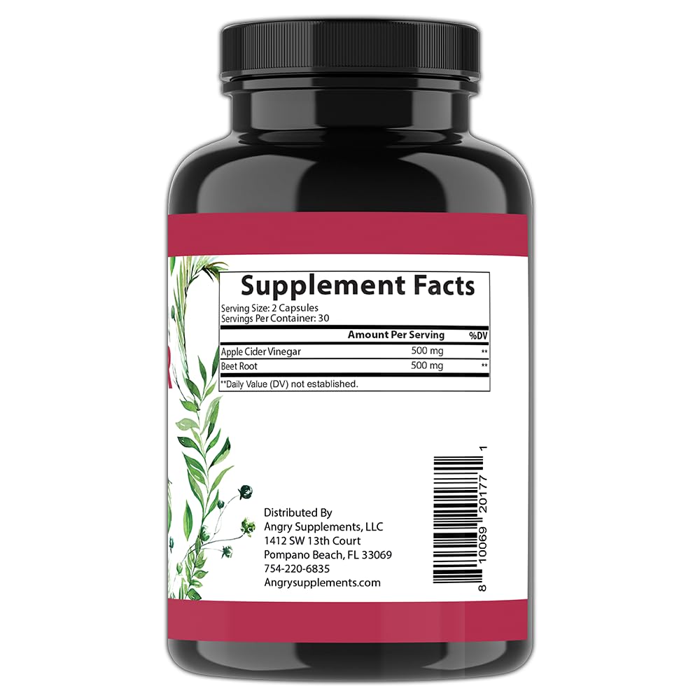 Angry Supplements Vegan Apple Cider Vinegar + Beet Root Veggie Capsules for Men and Women– 500mg Apple Cider Vinegar & 500mg Beet Root per Serving (2-pack/120ct) — Amazon image 5