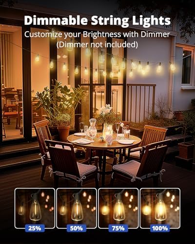 VIPAR Outdoor String Lights 60FT LED Patio Lights Waterproof with 28 Shatterproof ST38 Edison Bulbs Outside Hanging Light Dimmable Connectable for Porch, Deck, Garden, Backyard, Balcony, Decor, 2700K
