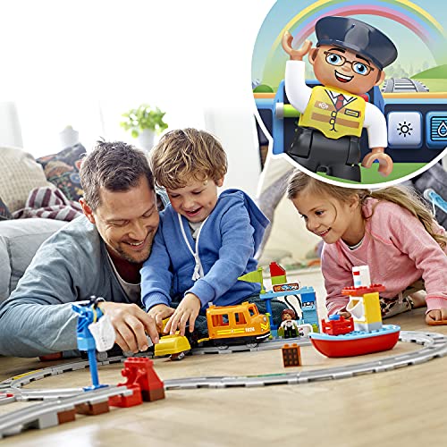 LEGO 10875 DUPLO Güterzug, „Push & Go“-Lok mit Lichtern und Geräuschen, Funktionssteinen und 2 Kranen, Spielzeug für… – Bild 3