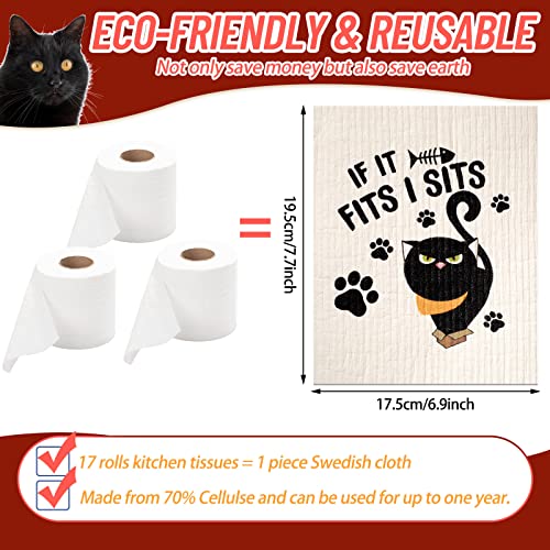 6 Pcs Funny Black Cat Swedish Kitchen Dishcloths, Reusable Sponge Swedish Cleaning Cloths Washable Dish Cloths Absorbent And Halloween Decorative Kitchen Towels Housewarming Gifts For Kitchen Bathroom #TOP1