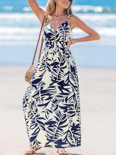 Image of CUPSHE Women's Maxi Dress Floral Print Twisted V Neck Sleeveless Long Dress Summer Casual Dress