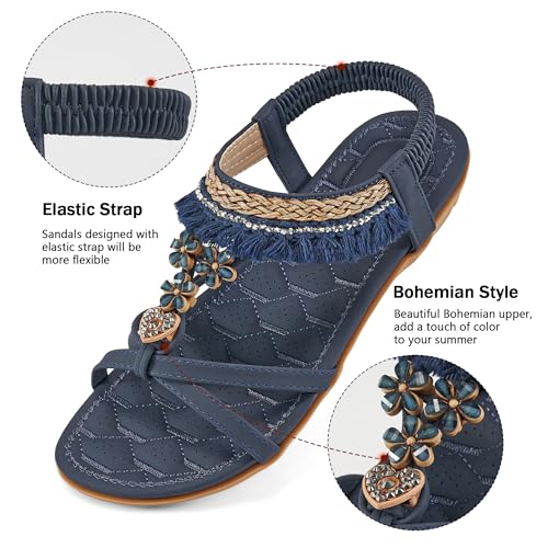 Image of Aomigoct Womens Sandals Comfortable Dressy: Summer Casual Flat Sandal for Walking - 2026 Cute Bohemian Shoes Elastic Ankle Strap