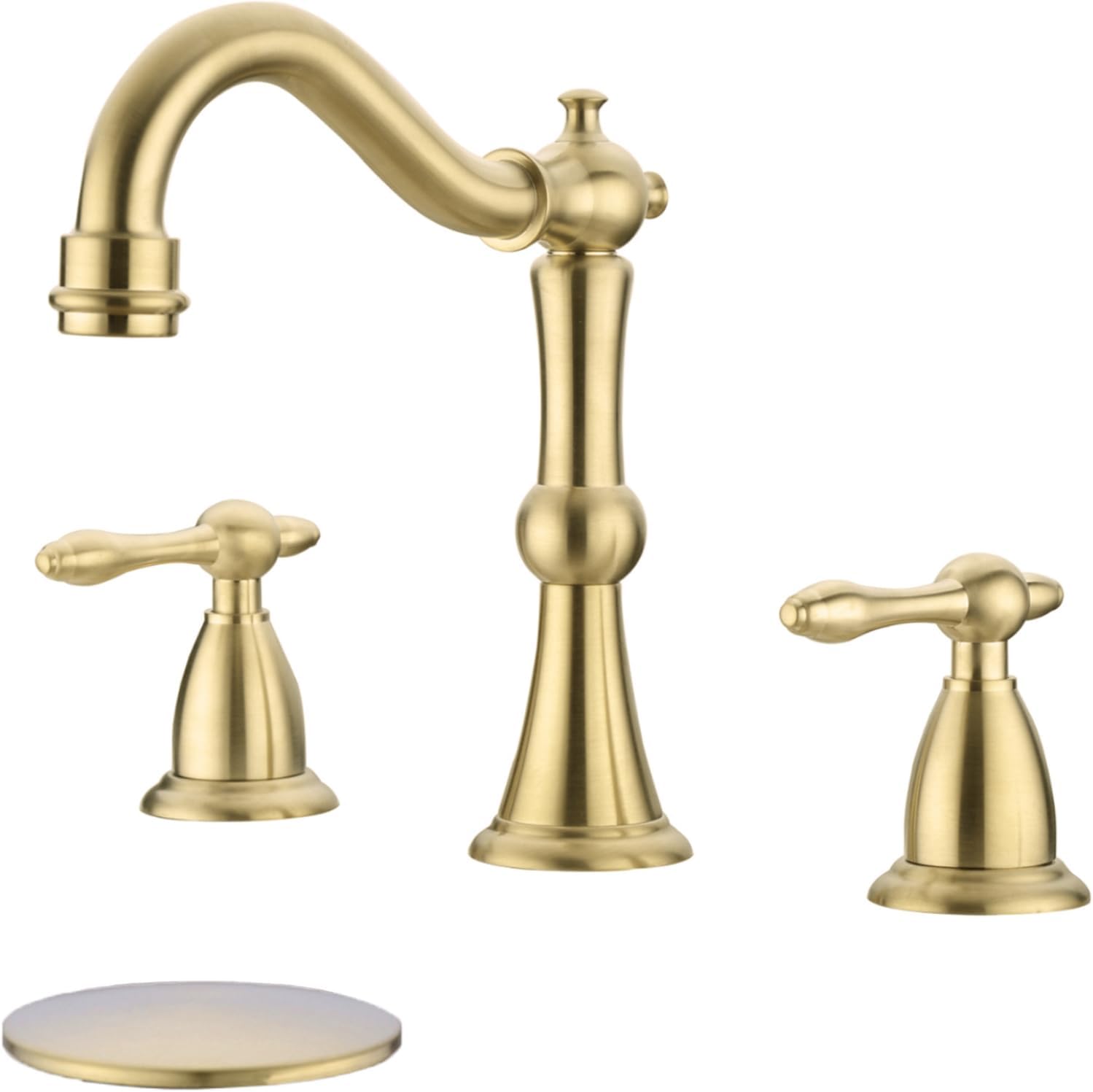 TRUSTMI 8 Inch Widespread Brushed Gold Bathroom Faucet 3 Hole Solid Brass Bathroom Vanity Sink Faucet with Overflow Pop-Up Drain Assembly and cUPC Water Supply Lines