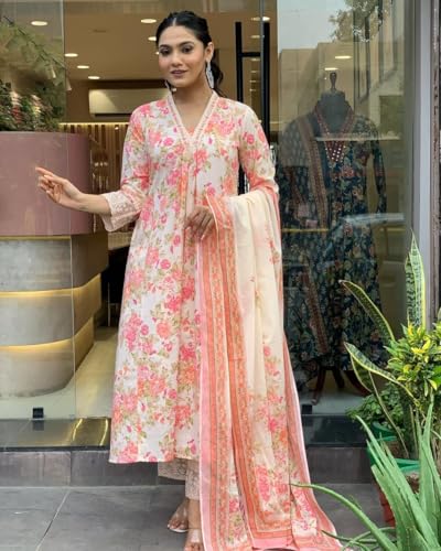 Rayon Anarkali Indian Kurti For Women Summer Dress Kurta Pant With Dupatta Set2