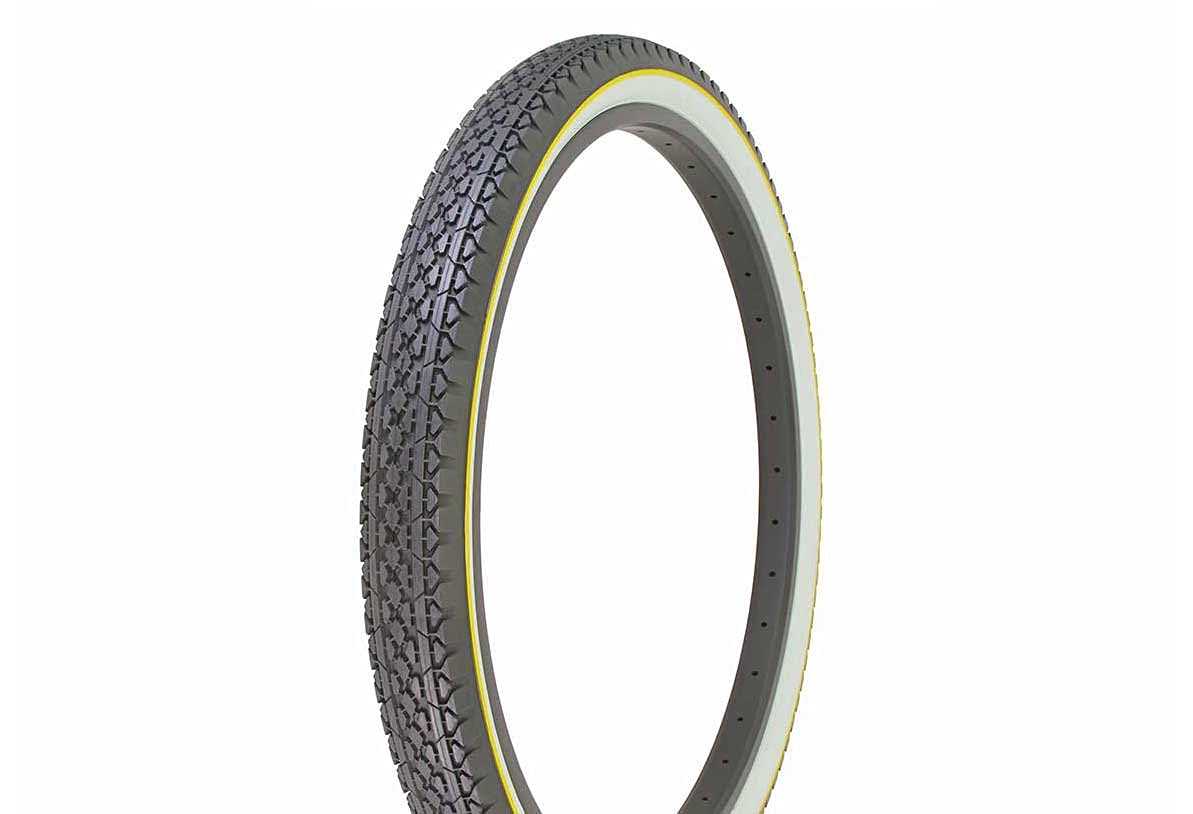 Bike Tire, Bicycle Tire Duro 26 x 2.125 Black/White Side Wall Yellow Line HF-133. 26" Heavy Duty Diamond Tire 26 inch by 2.215 inch.