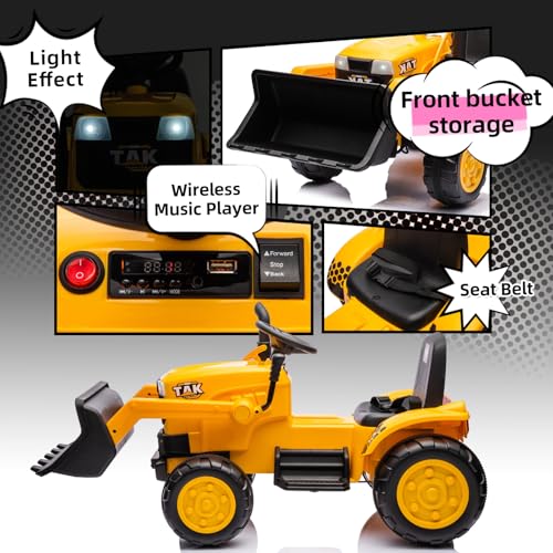 Joywhale 12V Kids Ride on Excavator Battery Powered Construction Truck Digger with Remote Control, Electric Excavator for Kids with Front Loader, Bright Headlight