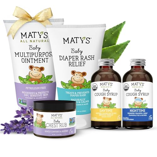 Image of Matys Baby Essentials Kit for Newborn Parents or Baby Shower Gifts, The Ultimate Must Haves Bundle: Chest Rub, Multipurpose Ointment, Diaper Rash Cream, Organic Cough Syrups, 5 PC Set