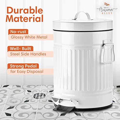Image of Autumn Alley, Farmhouse Bathroom Trash Can - White Trash Bin with Lid and Pedal - White Garbage Bin for Rustic Bathroom, Farmhouse Kitchen Trash Can, Country Home Decor, 5L, 1.3 Gallon