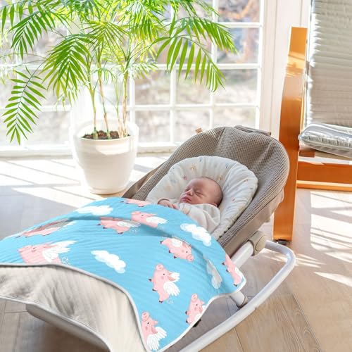 Image of vvfelixl Baby Swaddle Blanket for Boys Girls Flying Pink Pigs Baby Blanket for Newborn Nursery Blanket for Crib Stroller 30x40 in