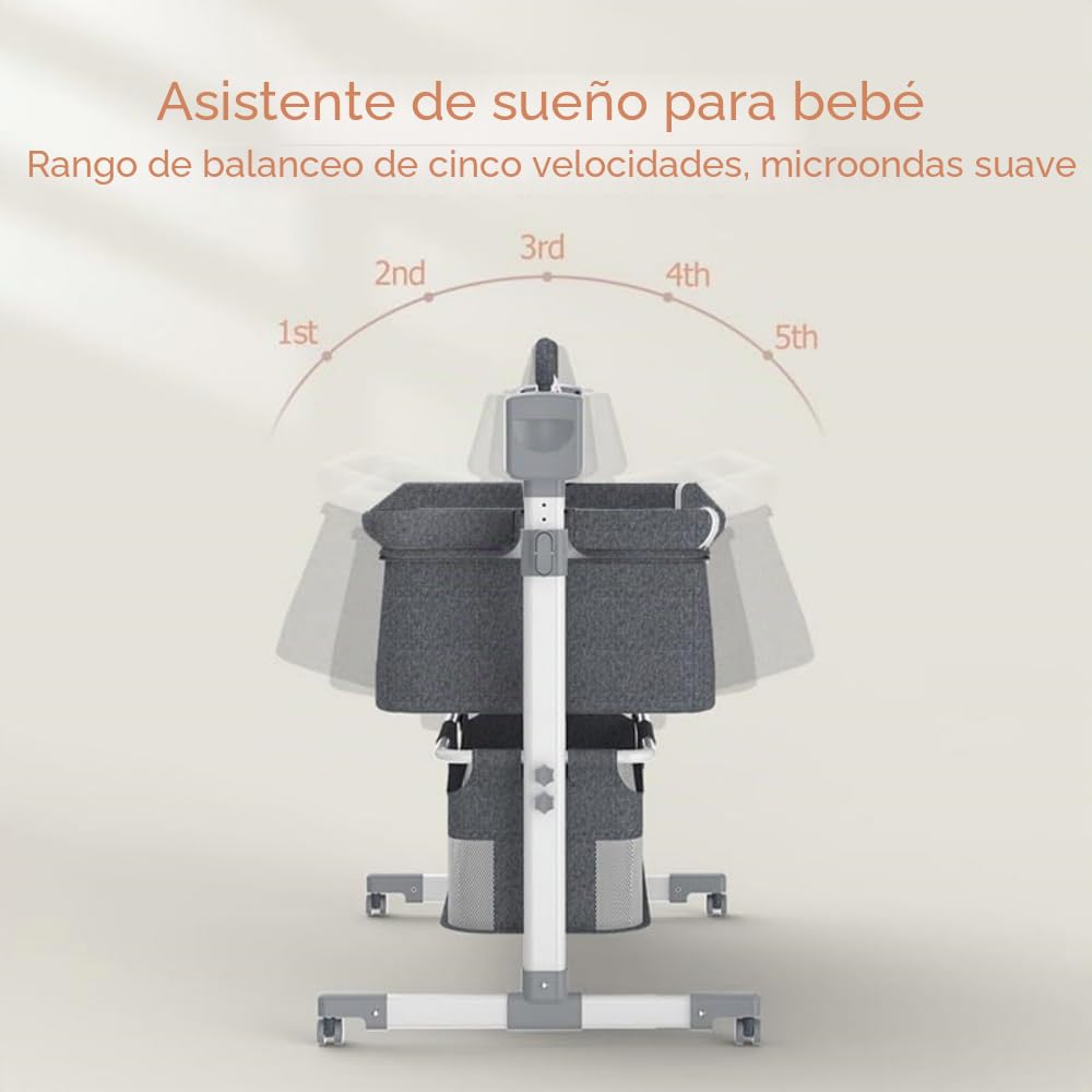 Cuna de Bebé Ajustable con Estructura Segura y Malla Transpirable,Beige | Cuenta con colchón, mosquitera, ruedas y cesta amplia para guardar accesorios