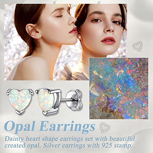 925 Sterling Silver Stud Earrings for Women, Heart/Round Birthstone Earrings Birthday Jewelry for Women Wife Daughter (with Gift Box)2