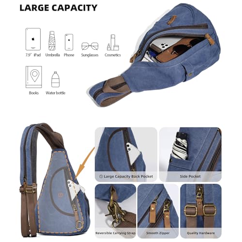 KL928 Canvas Sling Bag - Small Crossbody Backpack Shoulder Casual Daypack Rucksack for Men Women(Blue) - Image 5