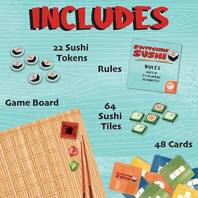 MindWare Switchin Sushi Board Game, Strategic Pattern Matching and Tile Flipping Game with Number Cards, Fast-Paced Logic Play for Kids Ages 8+