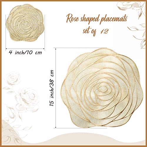Sieral 12 Set 15 Inch Round Pressed Vinyl Placemats Rose Placemat Set Metallic Place Mat Coaster Set Including Placemats And Coasters Slip Resistant Table Mats For Dining Kitchen thumb #1