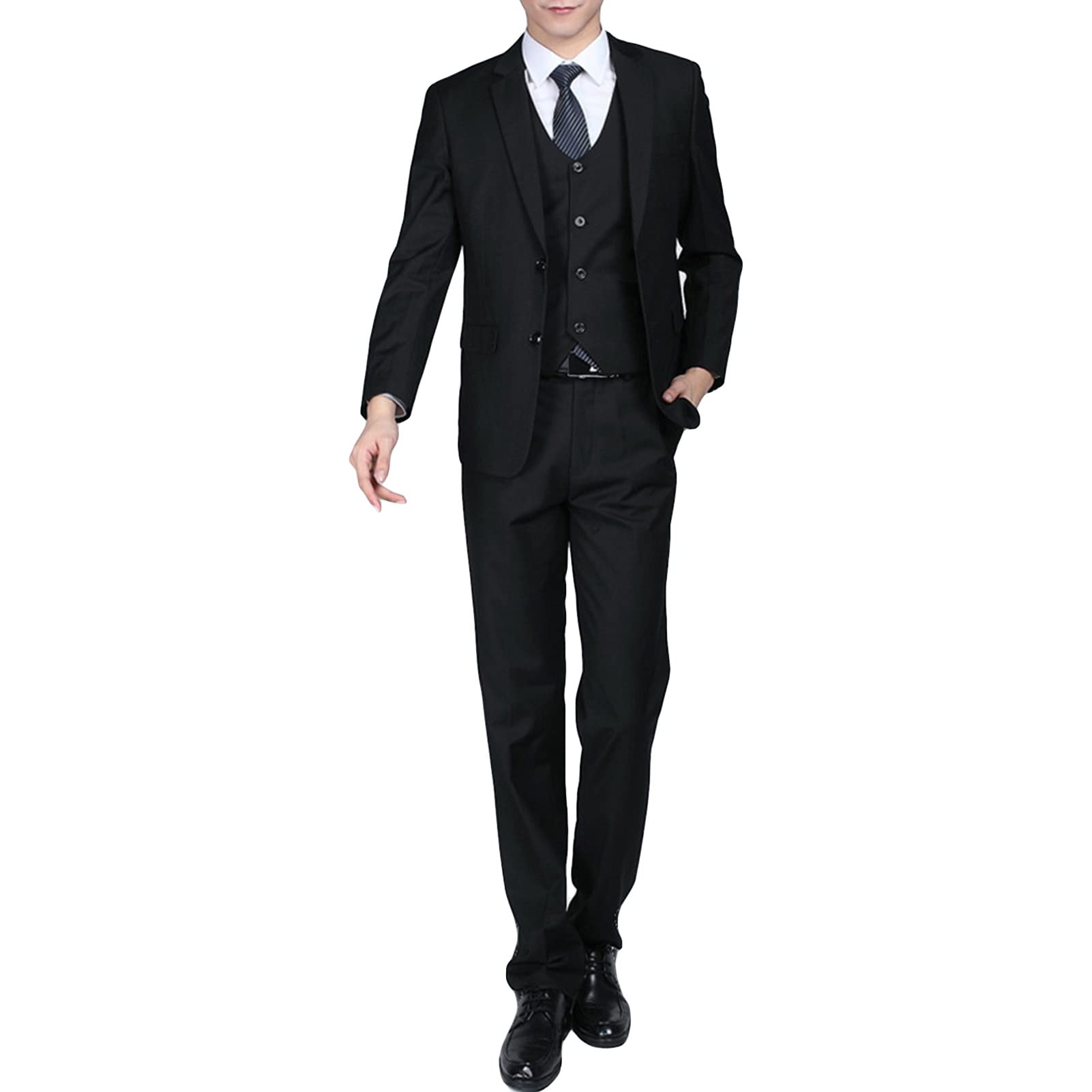 Men' 3 Piece Solid Color Suit Set Single Breasted Slim Jacket Vest Pants Formal Business Wedding Prom Blazer Sets (Black 4,XX-Large)