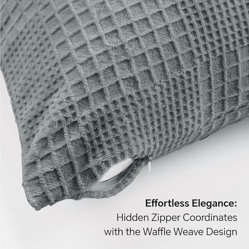 Image of BEDELITE Flannel Pillowcases Standard Set of 2, Grey-Waffle, 20x26 Inches