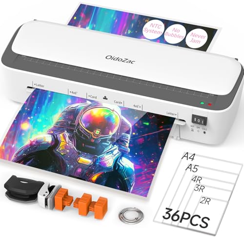 OidoZac A4 Laminator Machine, 11 in 1 Thermal Laminator with 36 Laminating Pouches, Cold Hot Lamination Machine 3 Cutter Heads & Built-in Trimmer for School Home Business Office(White)