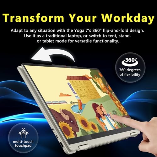Image of Lenovo Yoga 7 2-in-1 16 inch WUXGA Touchscreen Copilot+ PC Laptop, AMD Ryzen AI 7 350, 16GB LPDDR5X RAM, 2TB Storage (1TB SSD&1TB Docking), Backlit Keyboard, Fingerprint, WiFi 7, Win 11, Seashell