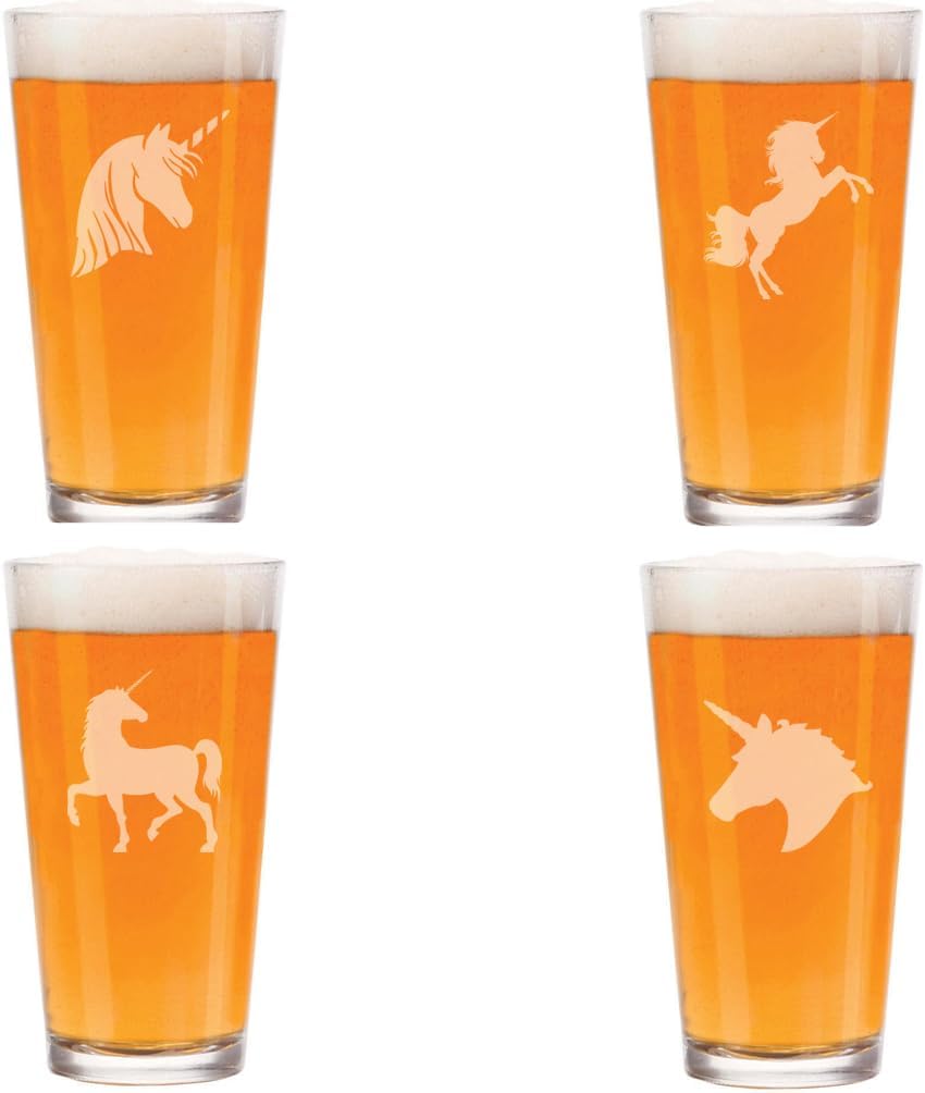 MIP 16 oz Beer Pint Glass Gift Set Of 4 Unicorn Collection