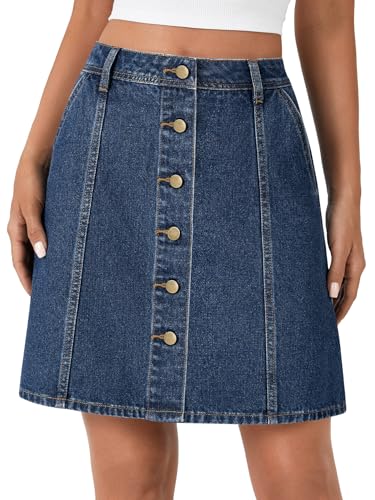 Rooscier Women's Button Down High Waisted A Line Jean Mini Denim Skirt with Pockets2