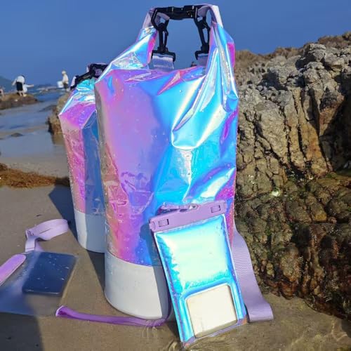 Bolsa Seca Impermeable de PVC Holográfica 20L, Mochila de Dobles Correas, Bolsa Bucket Impermeable para Kayak, Bote y Deportes al Aire Libre miniatura 6