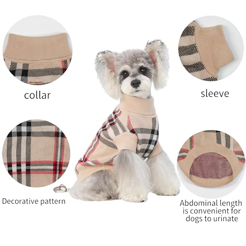 Image of Small /Medium Dog Sweater, Warm Dog Winter Coat w /Sleeves, Comfortable High Neck & Leash Hole, Premium Dog Clothes for Schnauzer-Best for Holidays, Daily Walks M Apricot