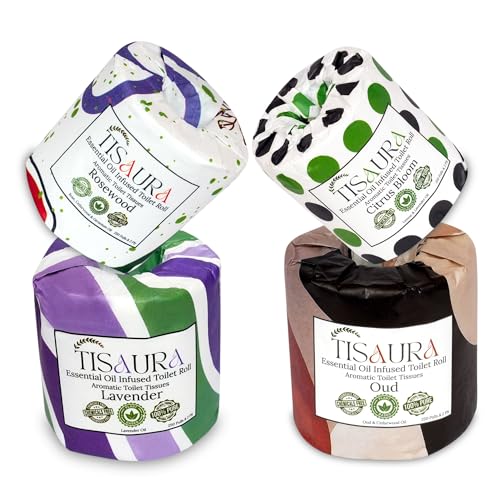 Image of Bathroom Freshener Toilet Tissue Paper Rolls With Pure Plant Based Essential Oils - Two in One Combo (Oud,Rosewood,Lavender,Citrus) 2 Ply, 250 Pulls (Pack of 4), 1000 Pulls Total
